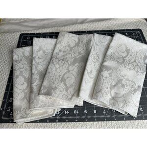 W. C. Designs Damask Fabric Cloth Napkins Vtg 19”Cotton Blend White Elegant 5 ea